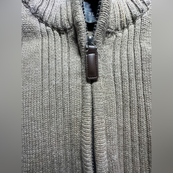 Oscar De La Renta Tan Quarter Zip Sweater Mens Large Leather Pull Zipper - Picture 9 of 10